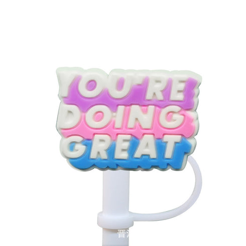 Straw Mouthpiece Silicone Dust Plug Decorative Buckle Clip Personalized Letter Label for Tumblers
